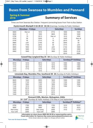 Buses from Swansea to Mumbles and Pennard Spring & Summer 2018 Summary of Services