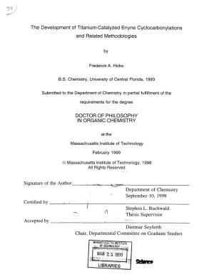 The Development of Titanium-Catalyzed Enyne Cyclocarbonylations and Related Methodologies