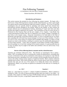 Fire Following Tsunami – a Contribution to the Next Wave Tsunami Scenario Charles Scawthorn, SPA Risk LLC