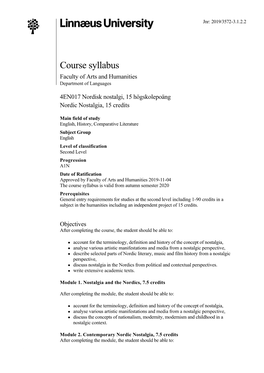 Course Syllabus Faculty of Arts and Humanities Department of Languages