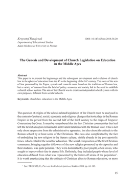 The Genesis and Development of Church Legislation on Education in the Middle Ages