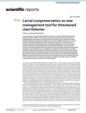 Larval Cryopreservation As New Management Tool for Threatened Clam Fisheries