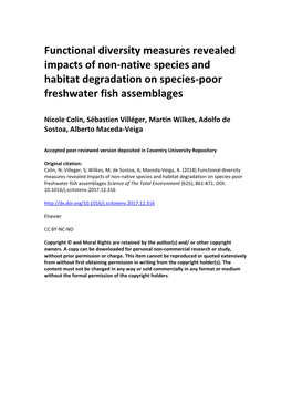 Functional Diversity Measures Revealed Impacts of Non-Native Species and Habitat Degradation on Species-Poor Freshwater Fish Assemblages