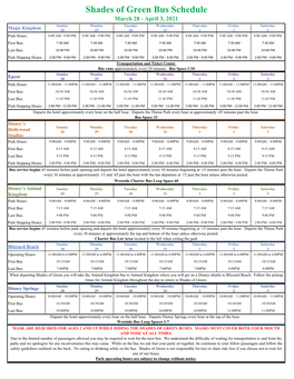 Shades of Green Bus Schedule