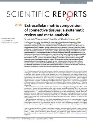 Extracellular Matrix Composition of Connective Tissues: a Systematic Review and Meta-Analysis Received: 7 March 2018 Turney J