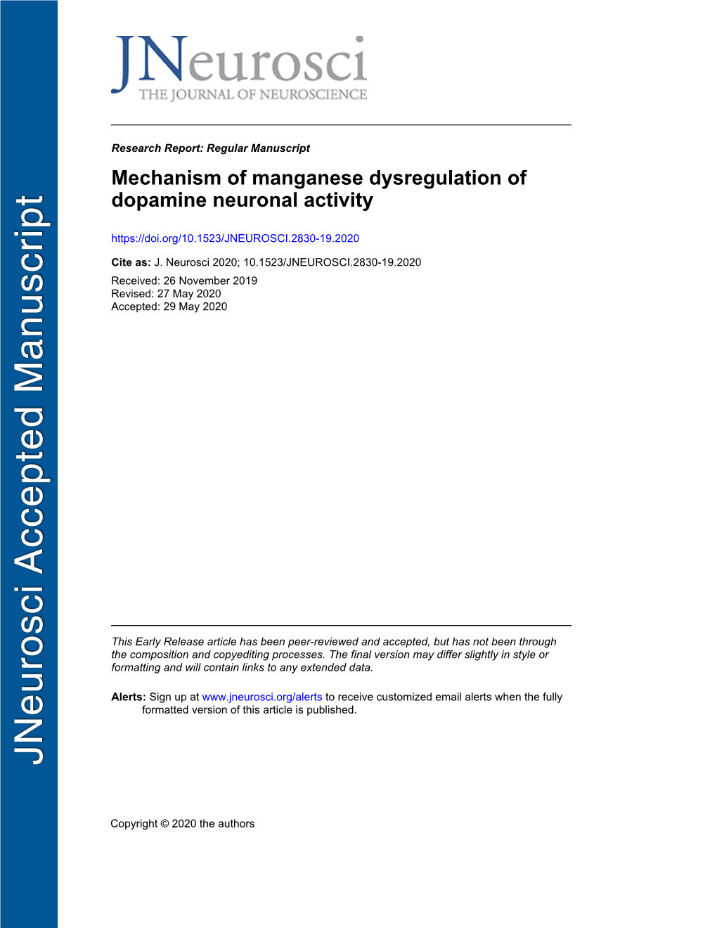 Mechanism of Manganese Dysregulation of Dopamine Neuronal Activity