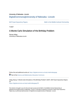 A Monte Carlo Simulation of the Birthday Problem