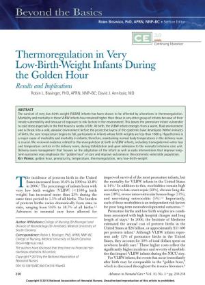 Thermoregulation in Very Low-Birth-Weight Infants During the Golden Hour Results and Implications Robin L