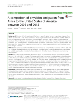 A Comparison of Physician Emigration from Africa to the United States of America Between 2005 and 2015 Robbert J