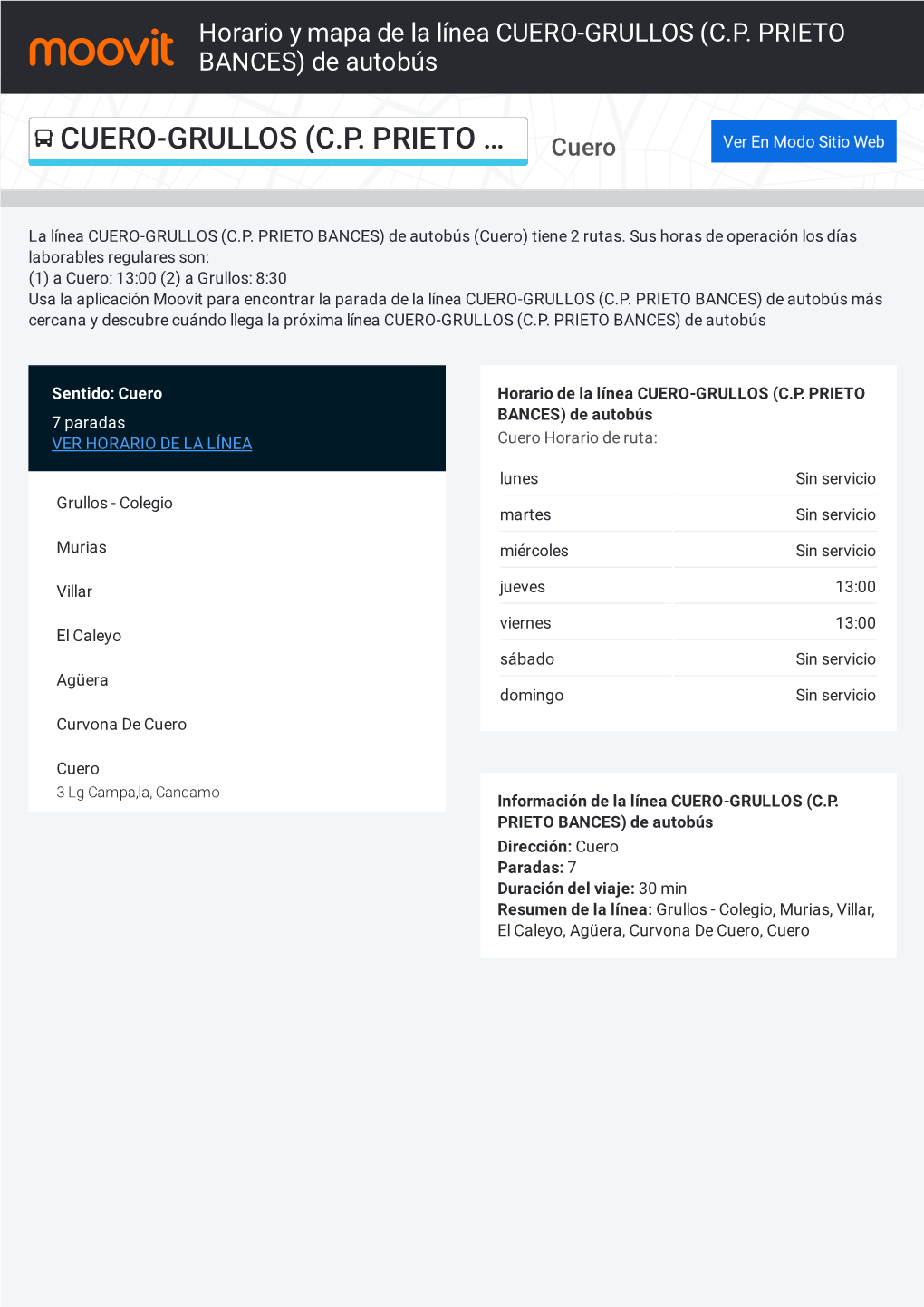 Horario Y Mapa De La Ruta CUERO-GRULLOS (C.P. PRIETO BANCES) De Autobús