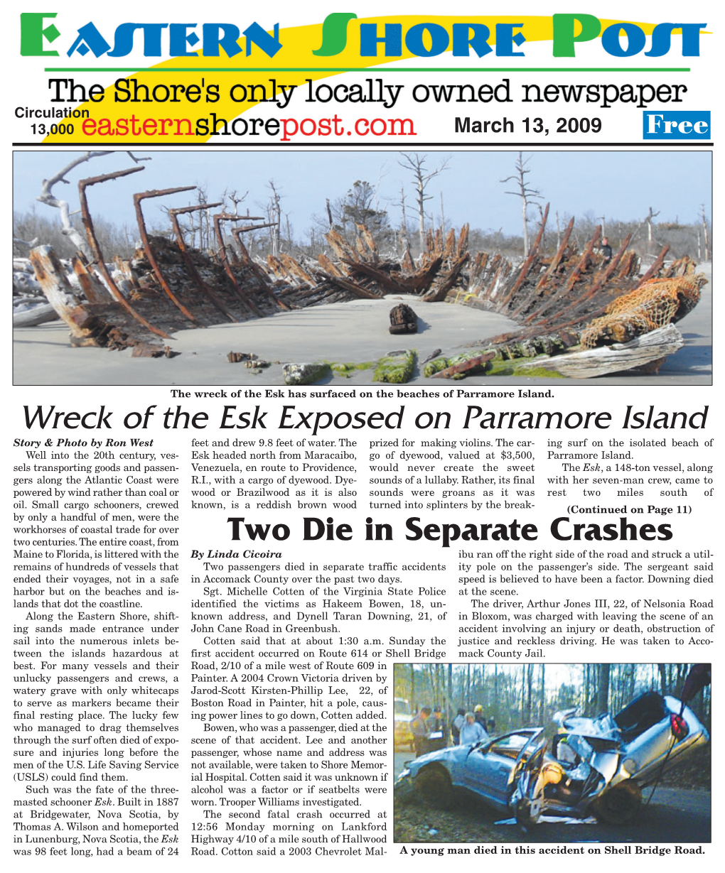 Wreck of the Esk Exposed on Parramore Island Story & Photo by Ron West Feet and Drew 9.8 Feet of Water