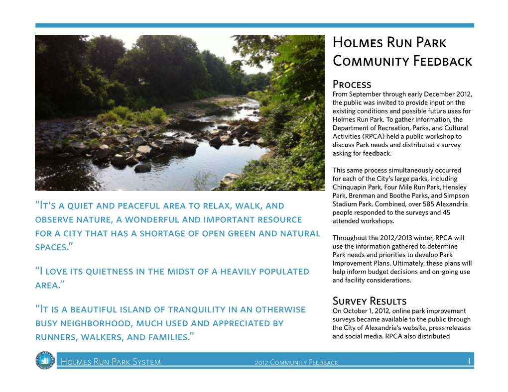 Holmes RUN PARK Community FEEDBACK