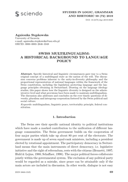 Swiss Multilingualism: a Historical Background to Language Policy