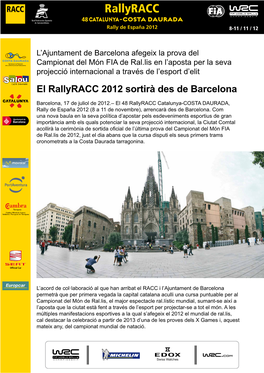 El Rallyracc 2012 Sortirà Des De Barcelona