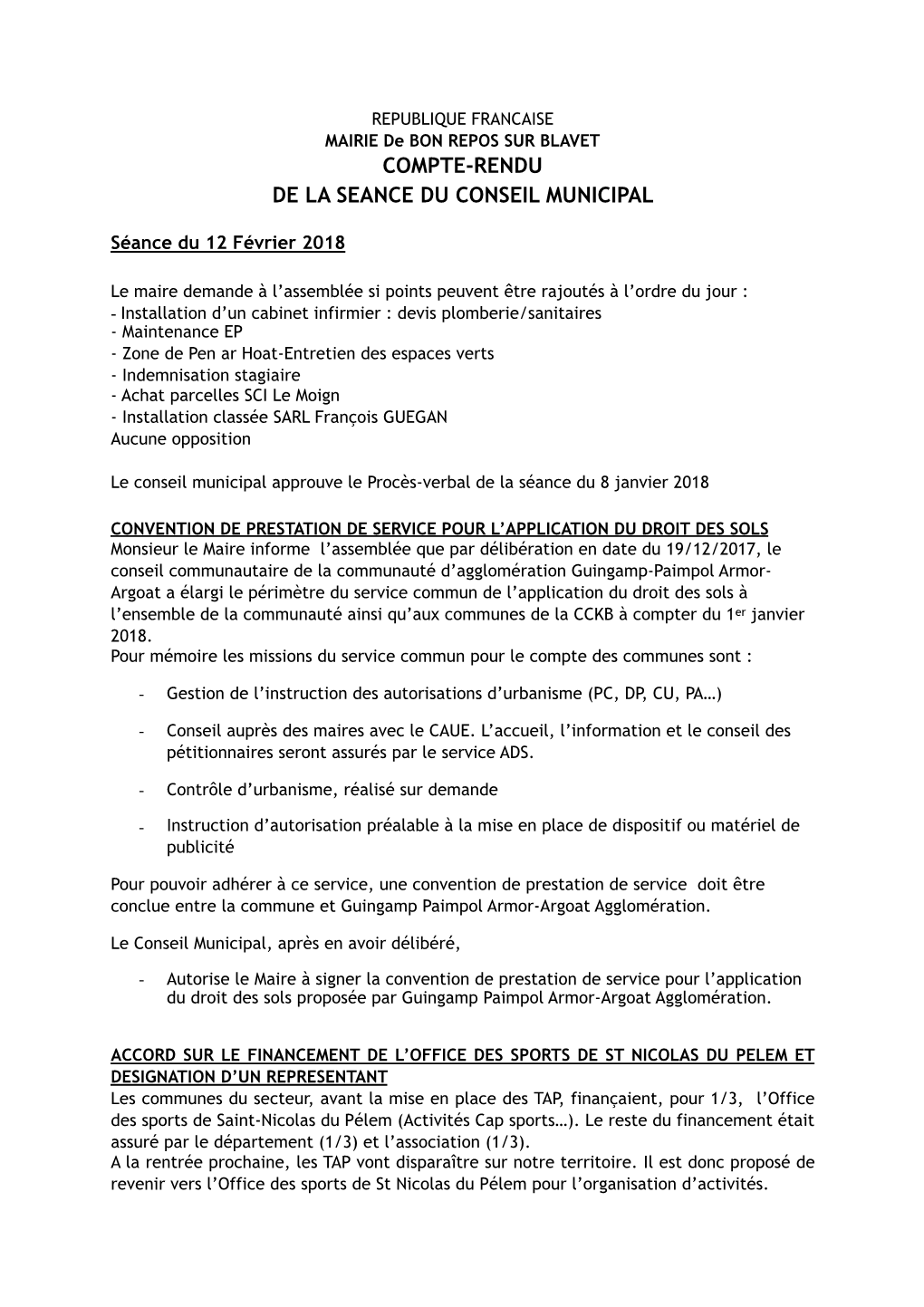 Compte-Rendu De La Seance Du Conseil Municipal