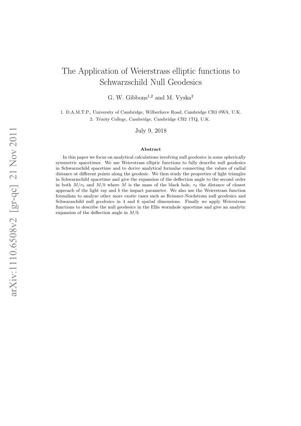 The Application of Weierstrass Elliptic Functions to Schwarzschild Null Geodesics