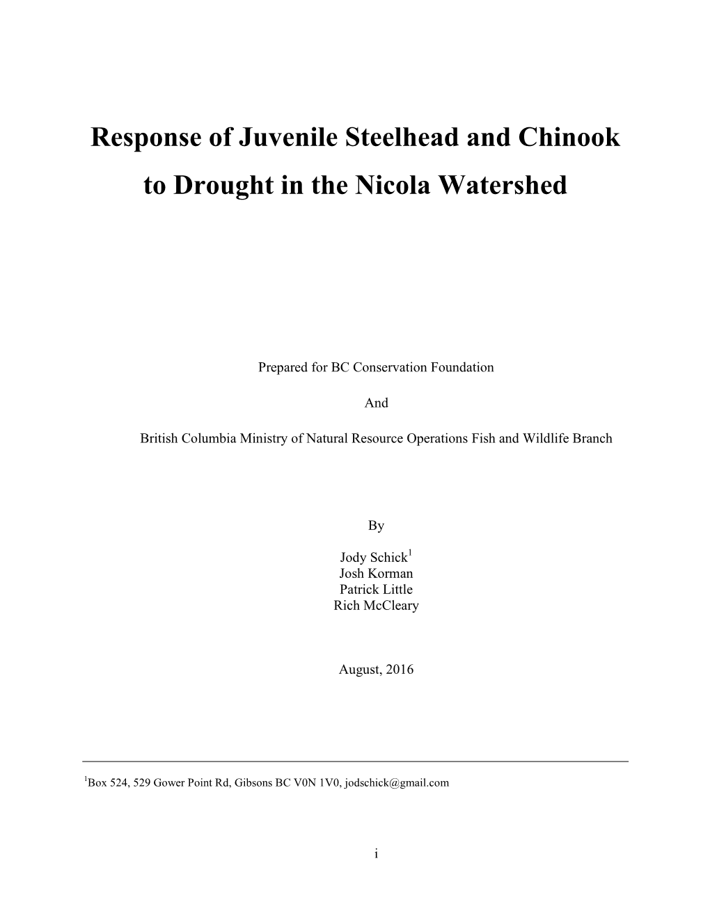 Response of Juvenile Steelhead and Chinook to Drought in the Nicola Watershed