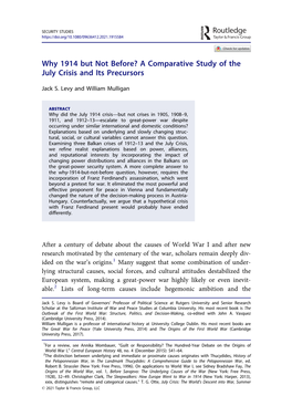 Why 1914 but Not Before? a Comparative Study of the July Crisis and Its Precursors