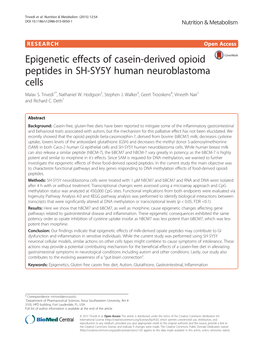 Epigenetic Effects of Casein-Derived Opioid Peptides in SH-SY5Y Human Neuroblastoma Cells Malav S