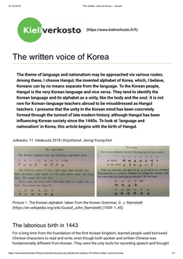 The Written Voice of Korea — Suomi