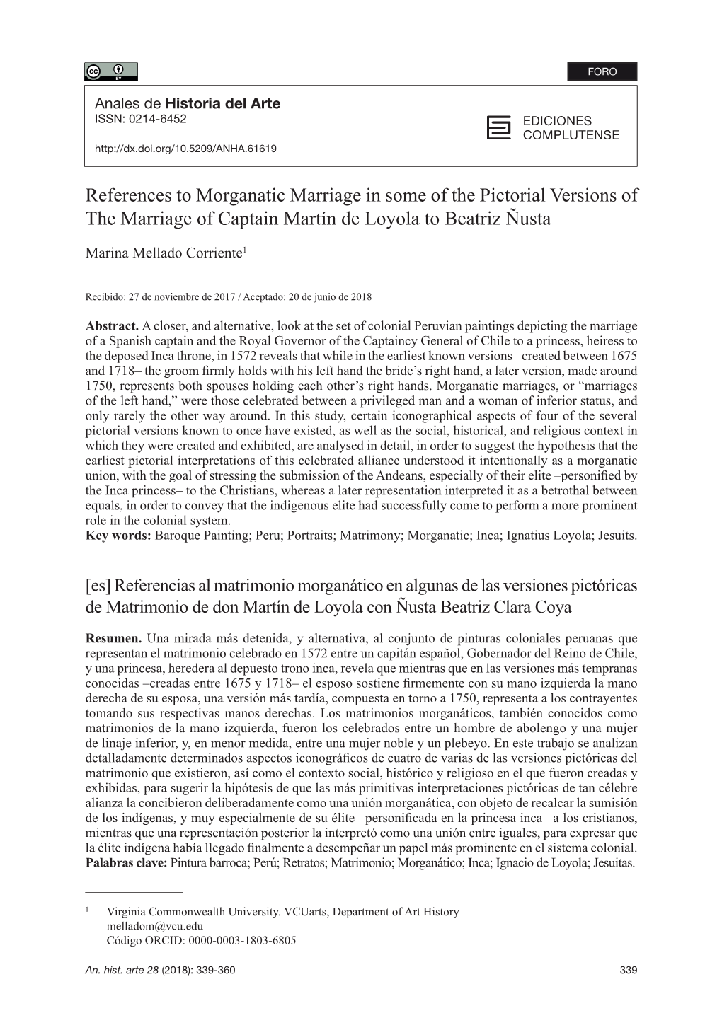 References to Morganatic Marriage in Some of the Pictorial Versions of the Marriage of Captain Martín De Loyola to Beatriz Ñusta