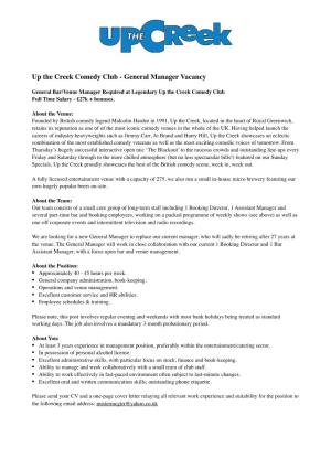 Up the Creek Manager Vacancy Updated Copy