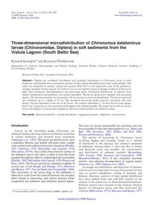 Three-Dimensional Microdistribution of Chironomus Balatonicus Larvae (Chironomidae, Diptera) in Soft Sediments from the Vistula Lagoon (South Baltic Sea)