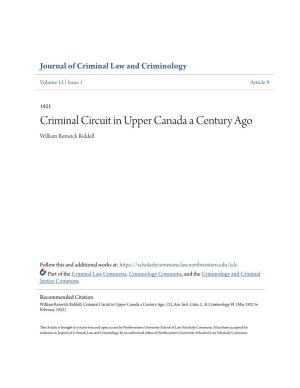 Criminal Circuit in Upper Canada a Century Ago William Renwick Riddell