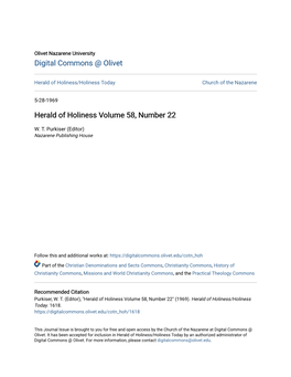 Herald of Holiness Volume 58, Number 22