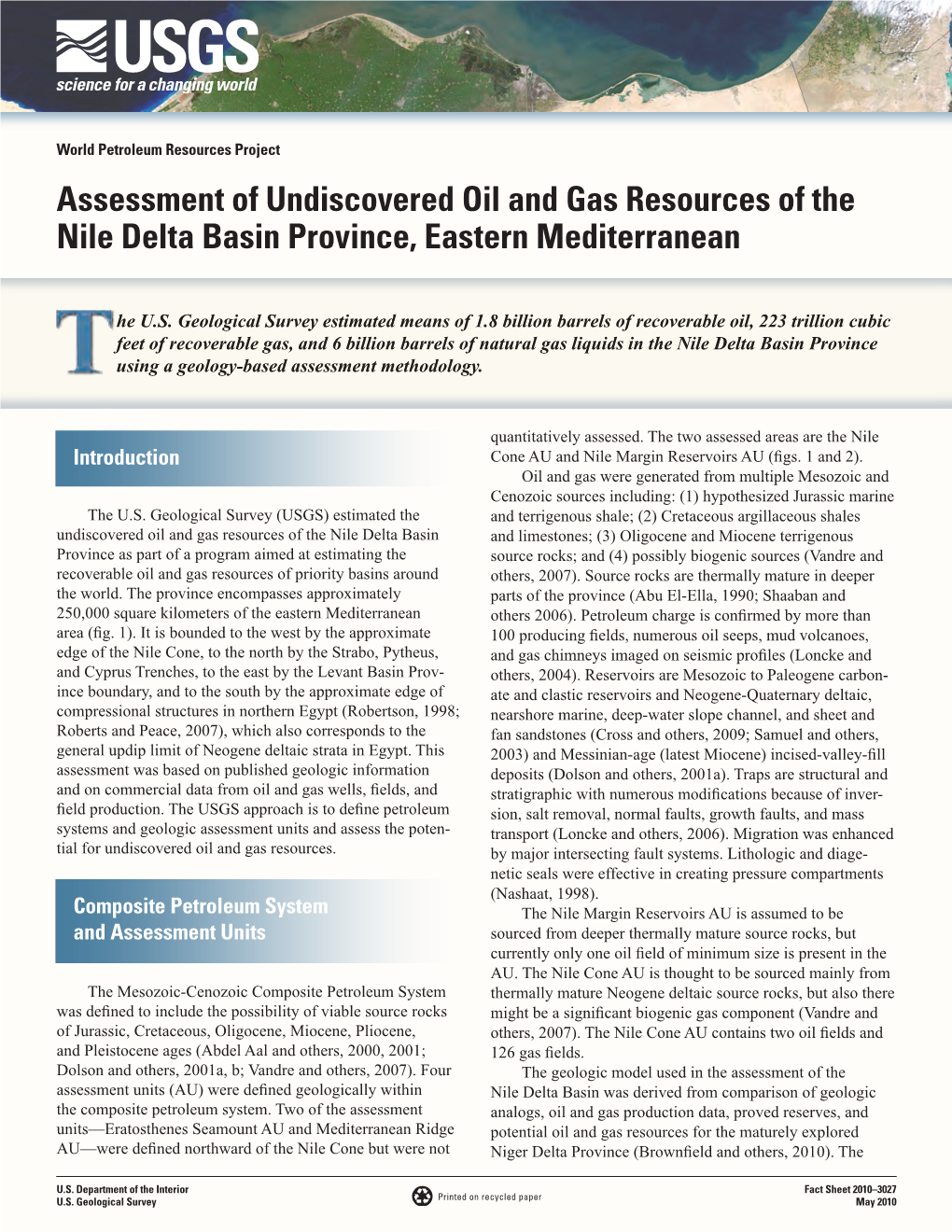 Assessment of Undiscovered Oil and Gas Resources of the Nile Delta Basin Province, Eastern Mediterranean T