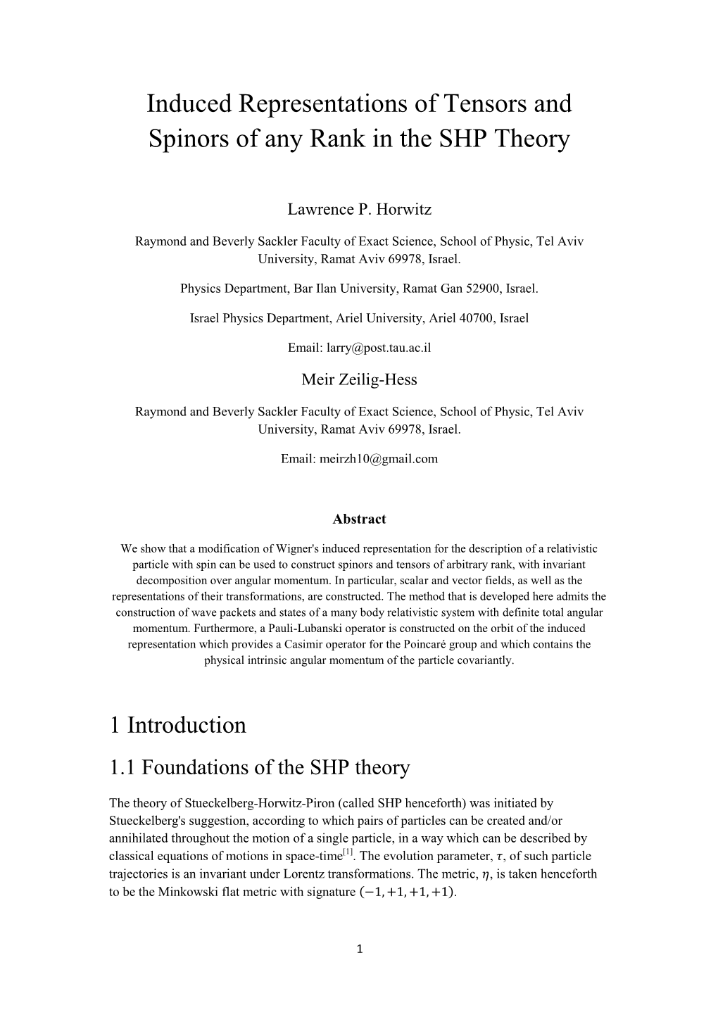 Induced Representations of Tensors and Spinors of Any Rank in the SHP Theory