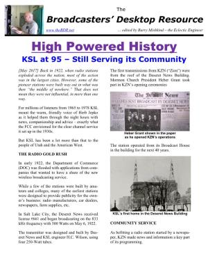 High Powered History KSL at 95 – Still Serving Its Community