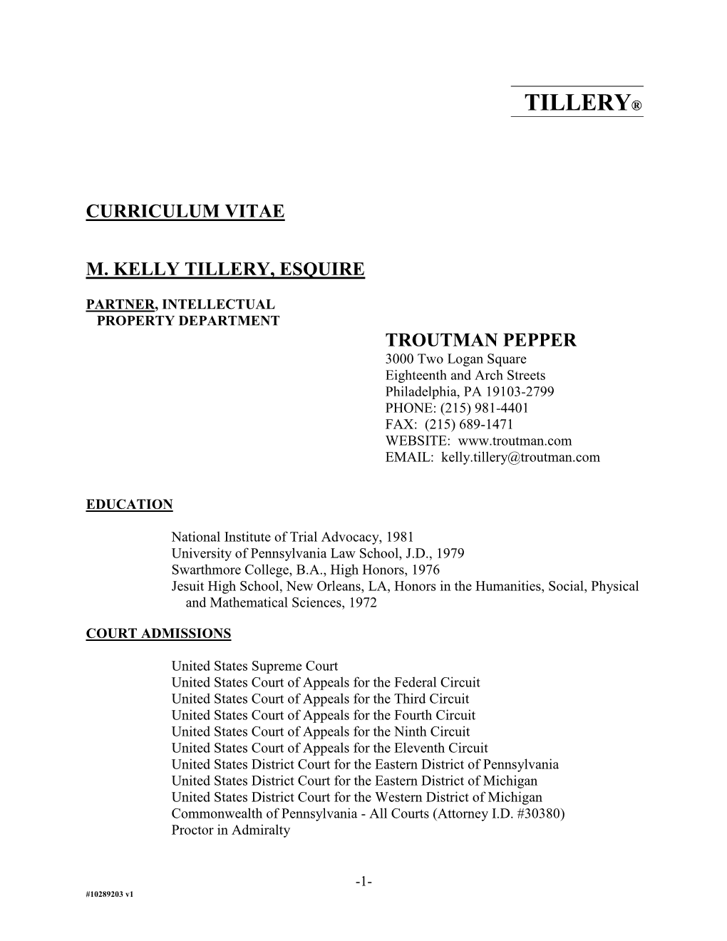 M. Kelly Tillery Curriculum Vitae.Pdf