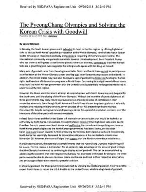 The Pyeongchang Olympics and Solving the Korean Crisis with Goodwill Posted on 02 Mar·Ch 2018 Tags