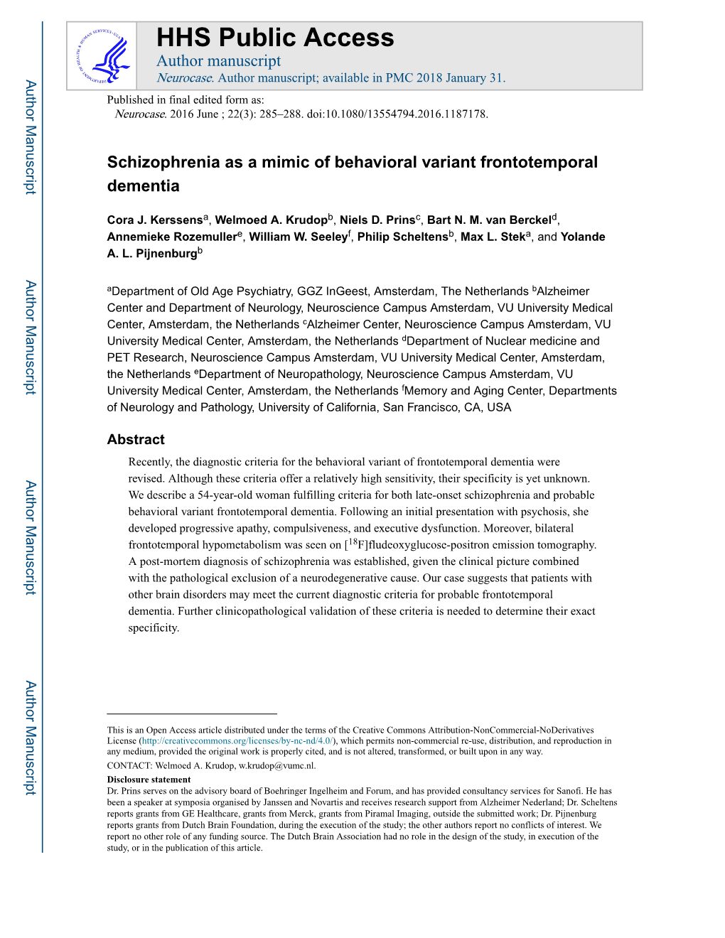 Schizophrenia As a Mimic of Behavioral Variant Frontotemporal Dementia