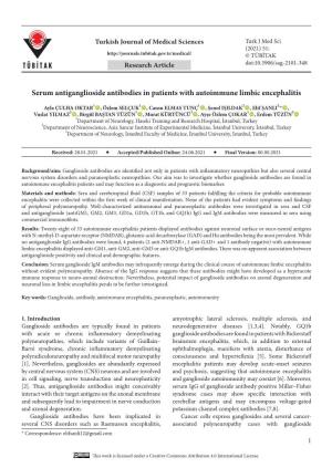Serum Anti-Ganglioside Antibodies in Patients with Autoimmune Limbic Encephalitis Abstract Background/Aim