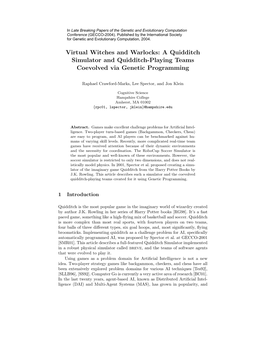 Virtual Witches and Warlocks: a Quidditch Simulator and Quidditch-Playing Teams Coevolved Via Genetic Programming