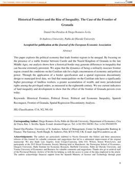 Historical Frontiers and the Rise of Inequality. the Case of the Frontier of Granada