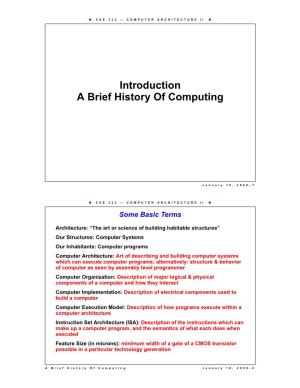 Introduction a Brief History of Computing