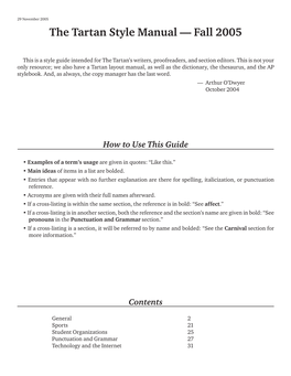 The Tartan Style Manual — Fall 2005