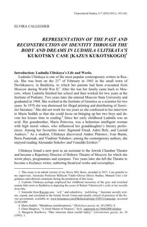 Representation of the Past and Reconstruction of Identity Through the Body and Dreams in Ludmila Ulitskaya’S Kukotsky Case [Kazus Kukotskogo]1