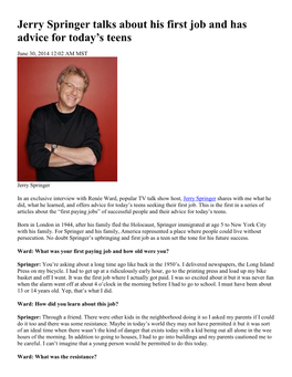 Jerry Springer Talks About His First Job and Has Advice for Today's Teens