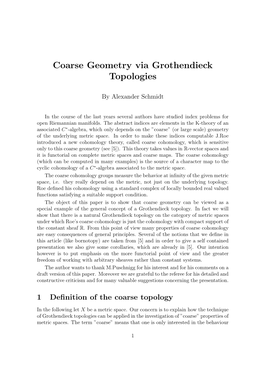Coarse Geometry Via Grothendieck Topologies