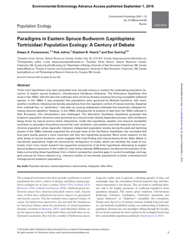 Paradigms in Eastern Spruce Budworm (Lepidoptera: Tortricidae) Population Ecology: a Century of Debate
