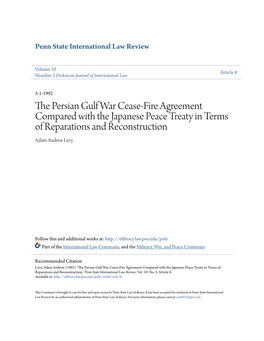 The Persian Gulf War Cease-Fire Agreement Compared with the Japanese Peace Treaty in Terms of Reparations and Reconstruction'