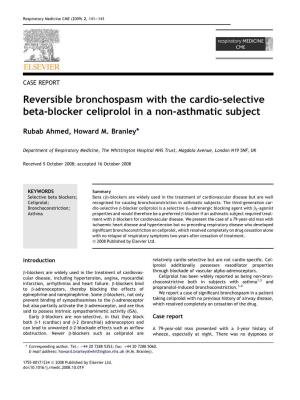 Reversible Bronchospasm with the Cardio-Selective Beta-Blocker Celiprolol in a Non-Asthmatic Subject