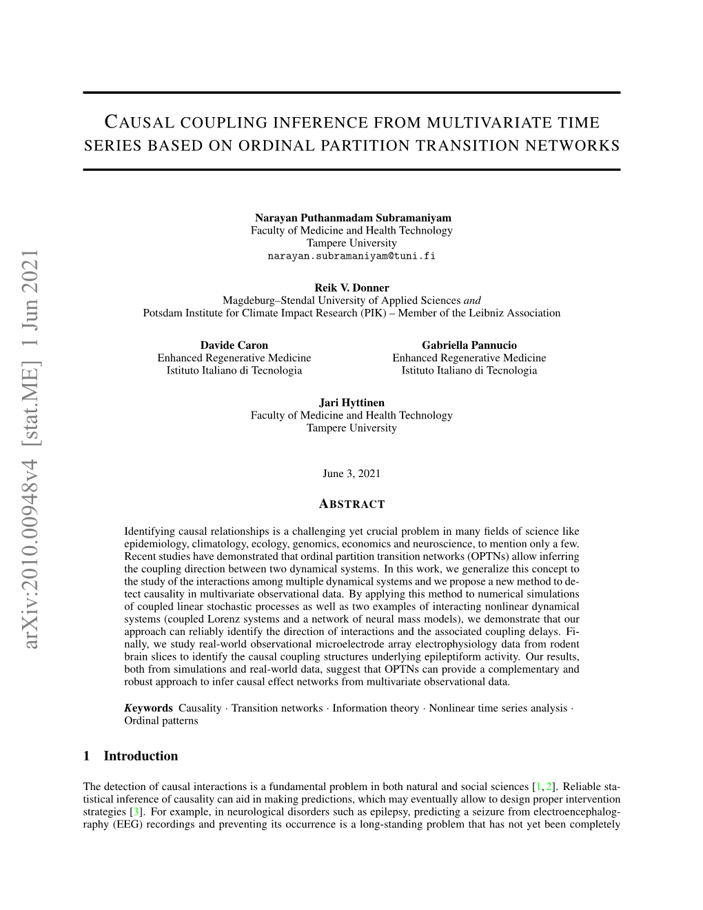 Causal Coupling Inference from Multivariate Time Seriesbasedonordinalpartitiontransitionnetworks