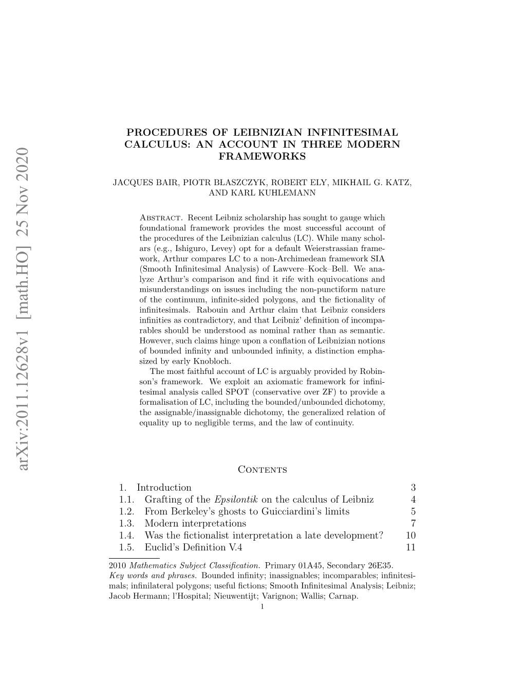 Procedures of Leibnizian Infinitesimal Calculus: an Account in Three