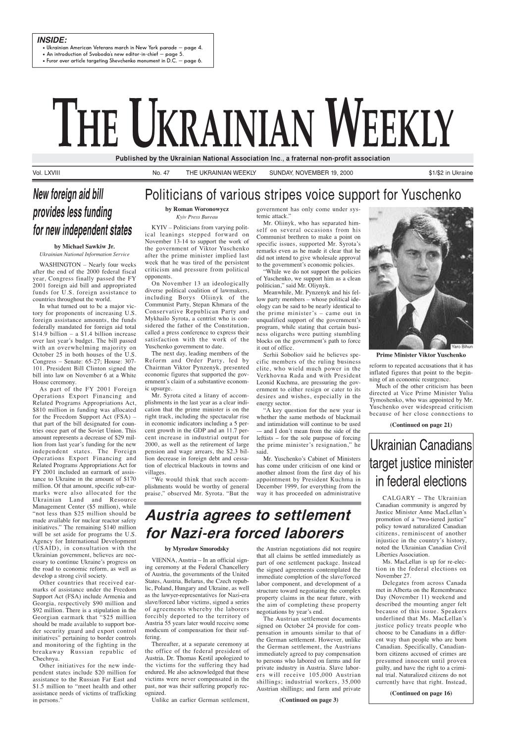 The Ukrainian Weekly 2000, No.47