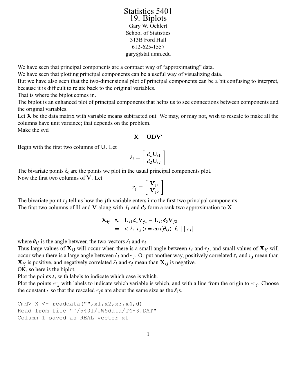 Statistics 5401 19. Biplots Gary W